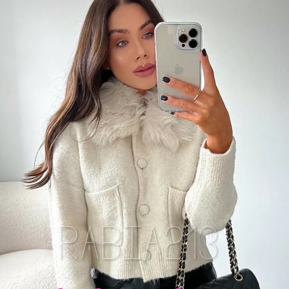 LAST 1!🔥ZARA REMOVABLE FAUX FUR LAPEL KNIT JACKET - Picture 3 of 14